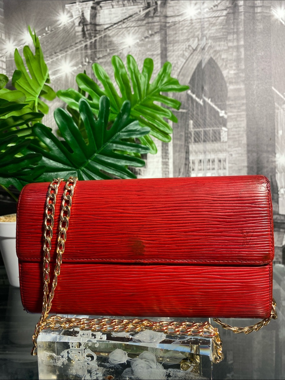 Authentic Louis Vuitton Red Epi Sarah Leather Wallet
